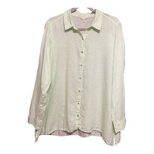 Eileen Fisher Organic Irish Linen Button-Up Light Green Blouse S - M